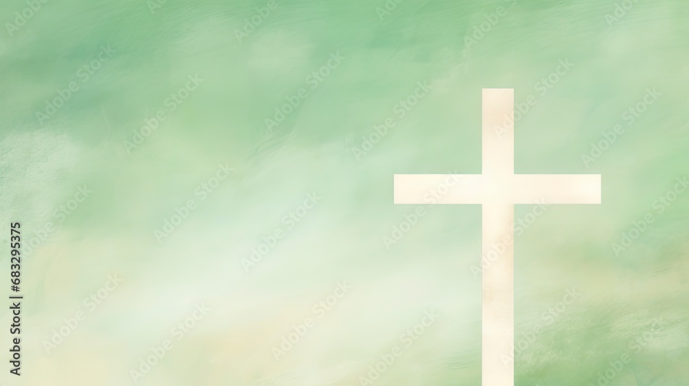 Grungy abstract green and white christian themed background with a cross. Easter concept with room for text.