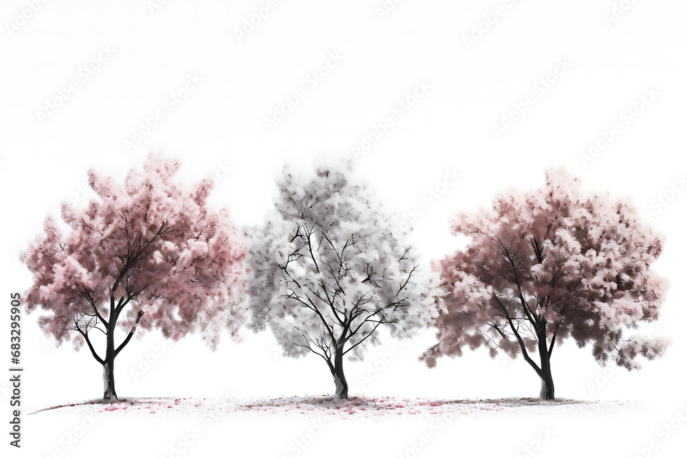 Fototapeta premium Beautiful blossoming sakura trees on white background, collage. Banner design