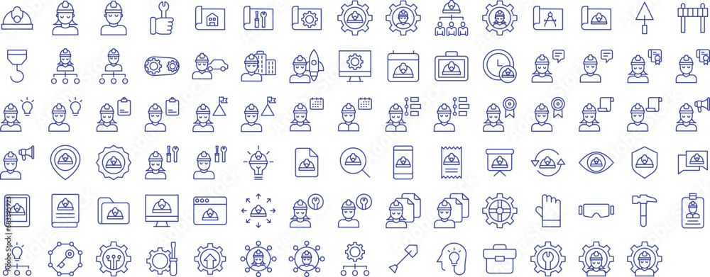 Construction worker job outline icons set, including icons such as Architect, Assignment, Belle, Assistant, Construction, and more. Vector icon collection