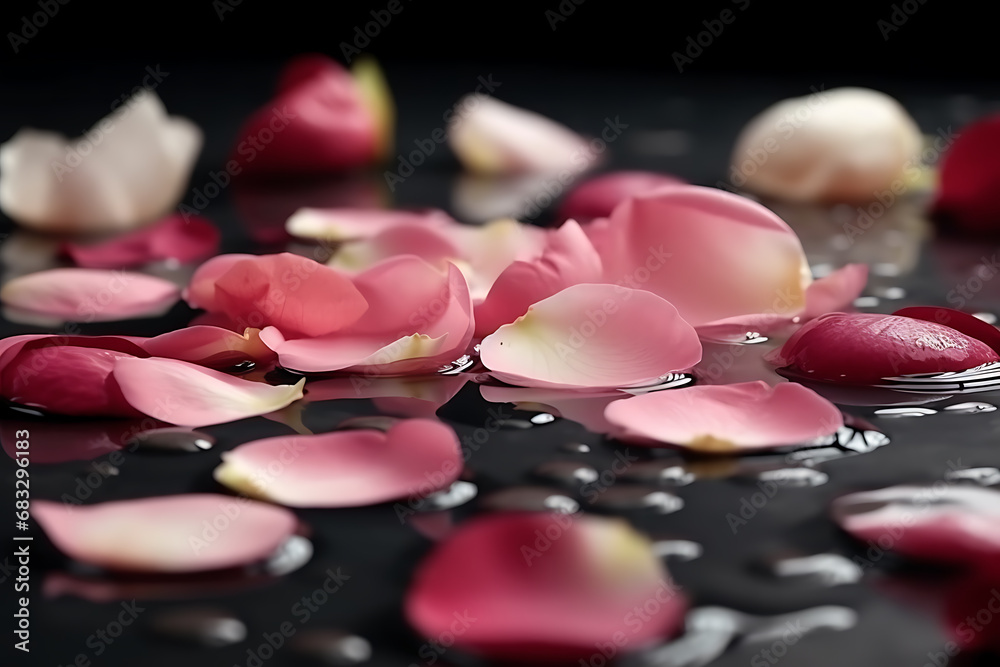 Spa stones and rose petals in water, closeup. Zen lifestyle Spa stones and rose petals in water, closeup. Zen lifestyle