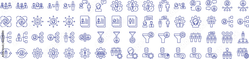 Team lead and Leadership management outline icons set, including icons such as Business, woman, plan, idea, Conversion, and more. Vector icon collection