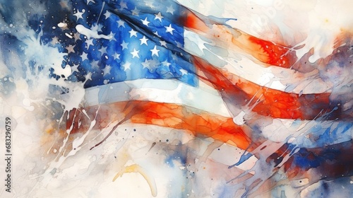American flag in grunge style. Abstract watercolor background for design. Patriotism Concept. USA Flag Concept.