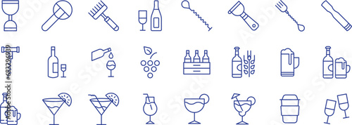 Bar drinks outline icons set, including icons such as Name, and alcohol bottle, bar and restaurant,Opener, juice, grapes. Vector icon collection photo