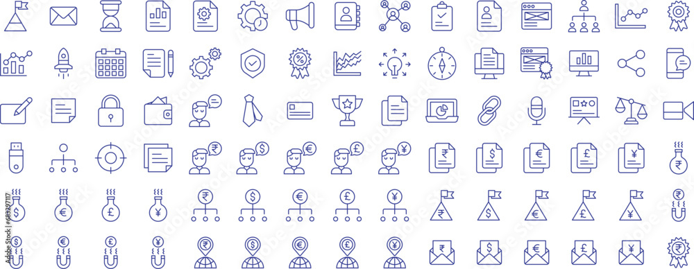 Bank outline icons set, including icons such as Customer, user, investor, finance, savings, and more. Vector icon collection