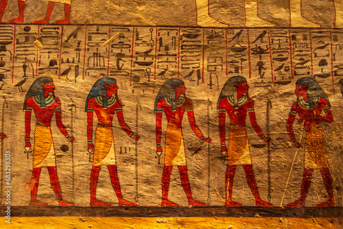 Painted walls in one of the tombs in the Valley of the Kings. photo