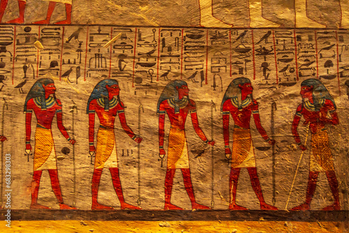 Painted walls in one of the tombs in the Valley of the Kings.