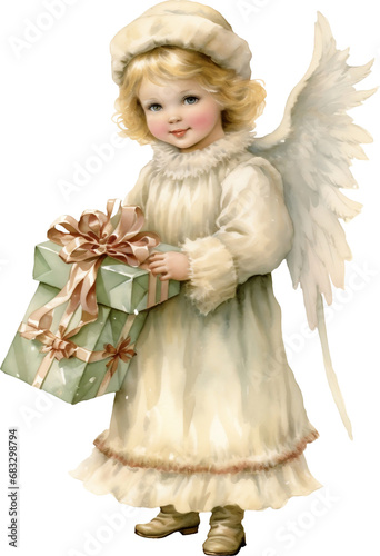 Vintage Angel png, Watercolor Christmas Clipart, Christmas PNG, Watercolor Winter PNG, Christmas Clip art