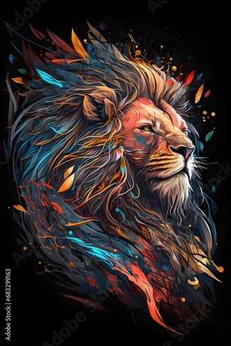 epic colorful abstract lion illustration sticker