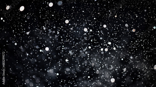snow bokeh texture on black background, winter celebration abstract