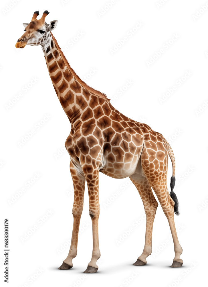 Naklejka premium giraffe on isolated transparent background, side view