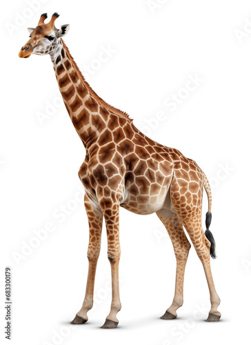 giraffe on isolated transparent background, side view