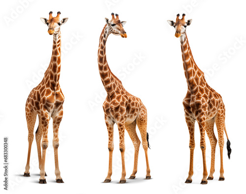 three set of giraffes with different pose on isolated background