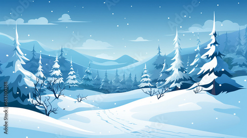 Snowy Winter Landscape Vector - Christmas Holiday Illustration © Sunanta