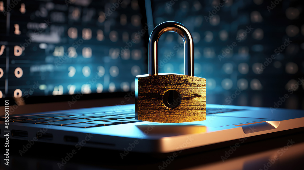 Padlock symbol of protection on technologically advanced computer ...