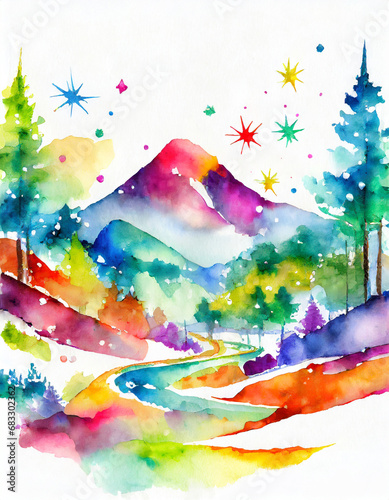 vibrant color New Year Celebrations in watercolor with white background