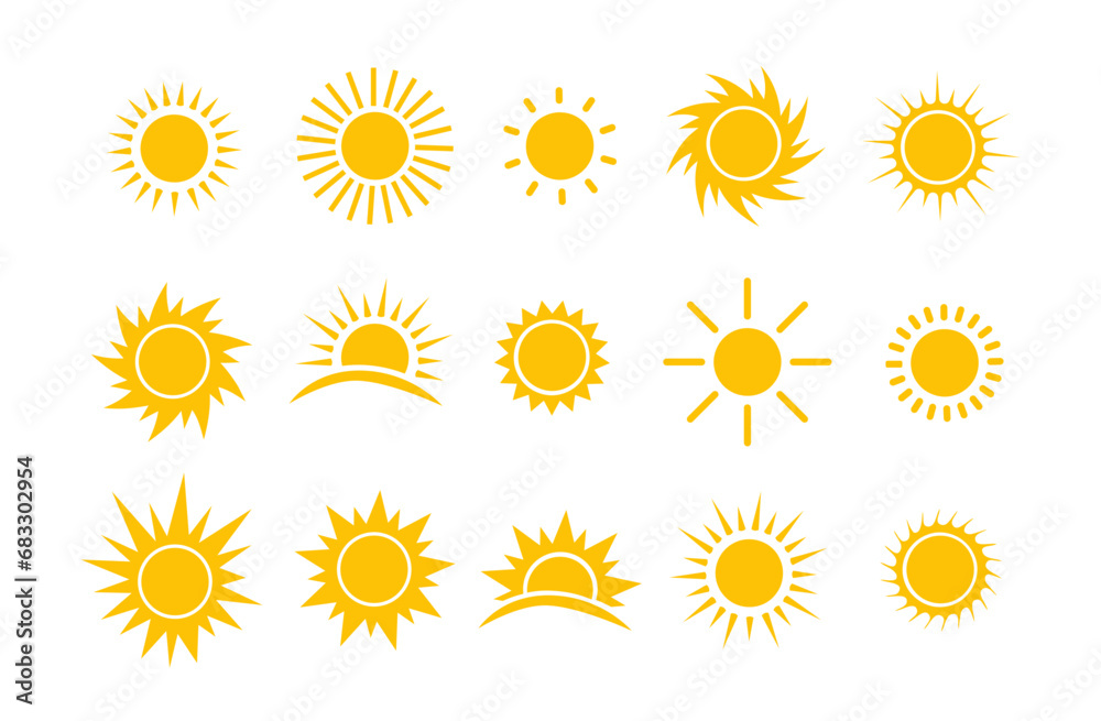 Sun icon set. Yellow sun star icons collection. Vector Sun icon set. Yellow sun star icons collection. Vector