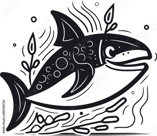 Illustration of a stylized shark in the sea vector illustration