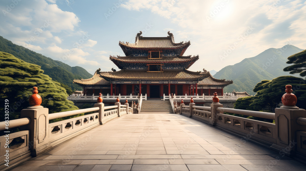 Naklejka premium Chinese temple, Scenery temple.
