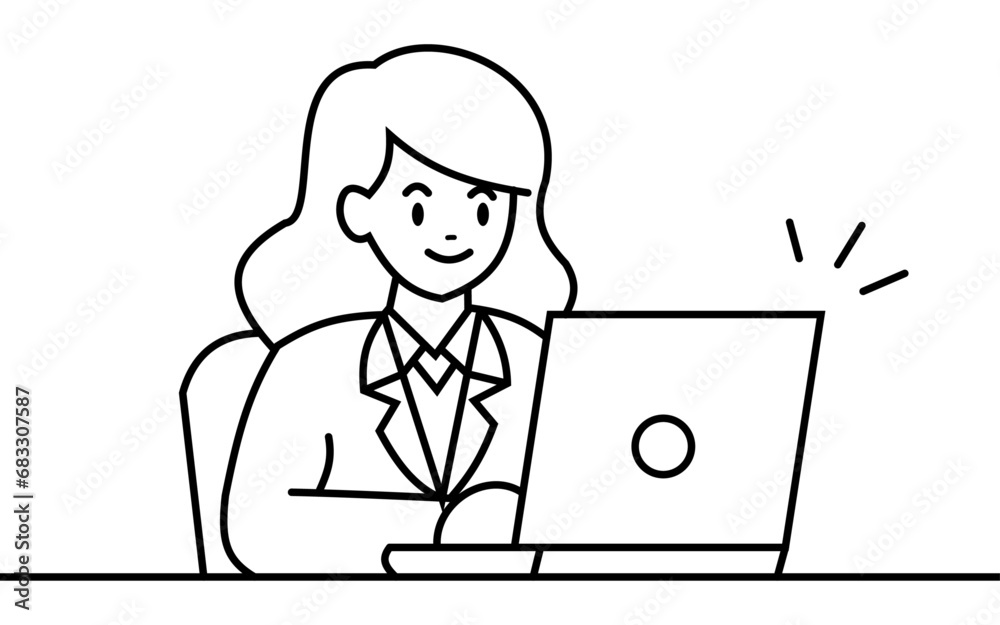 vector illustration of women working on laptop. black outline vector illustration of women working on laptop. black outline