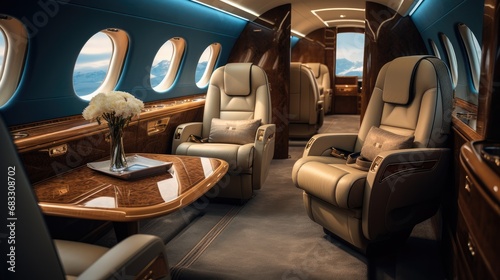 Interior of a private luxury jet.