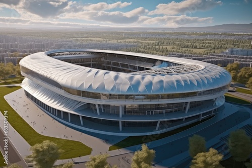 Aerial high view, Future soccer stadium.