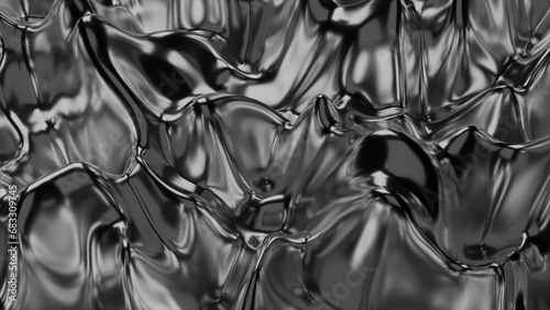 Seamless background with liquid silver or mercury. Morphing metal surface. Shiny reflections. photo
