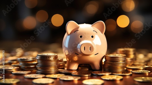 Piggy bank on a golden coin pile.