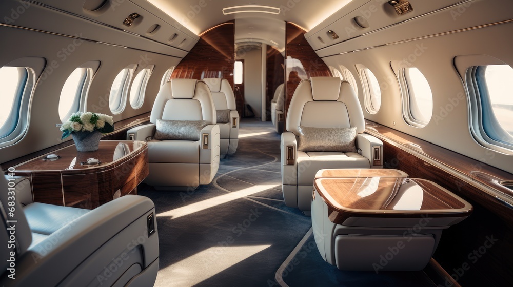 Fototapeta premium Exclusivity of a private jet interior, Exclusive retreat, VIP Haven, Grandiose luxury.