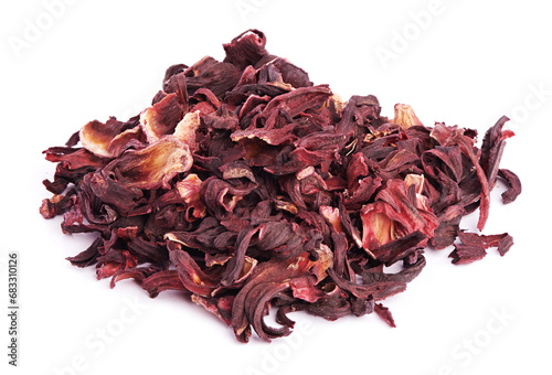 Rose petals tea on a white background