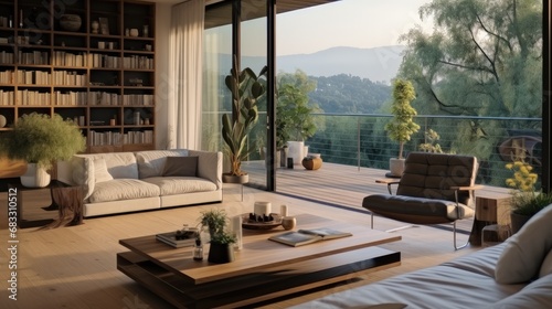 Living room style country modernism with balcony sliding doors. photo