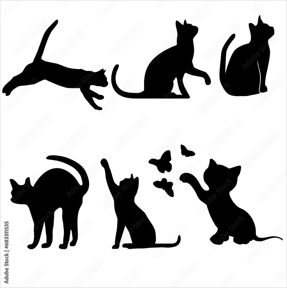 Cat silhouette, cat icon, vector