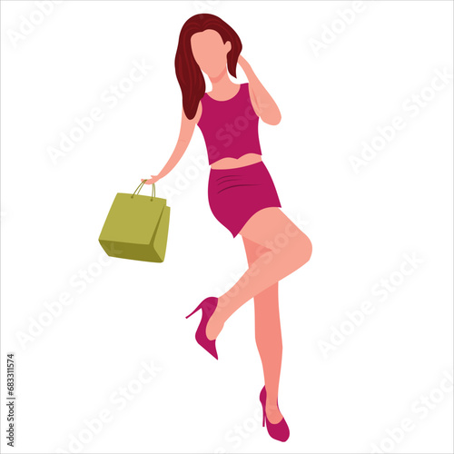 Stylish woman with shopping vector illustration.