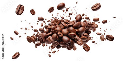 Scattering delicious coffee beans, cut out photo
