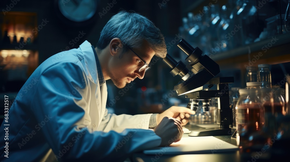 A scientist in a lab coat working on an innovative energy. A scientist in a lab coat working on an innovative energy.