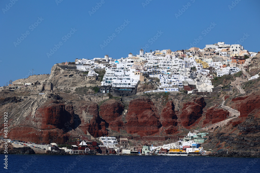 View of Oia on the crater rim from the Cyclades island of Santorini-Thera -Greece