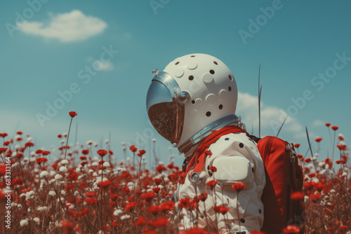 Astronaut in Poppy Field: Contrasting Space Exploration and Nature