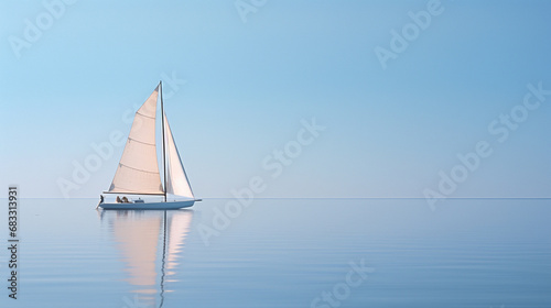 An elegant depiction of a sailing boat on calm waters, with sleek lines and a limited color palette.