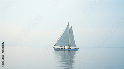 A simple depiction of a sailboat in a minimalist style, emphasizing the elegance of maritime travel. © Oleksandr