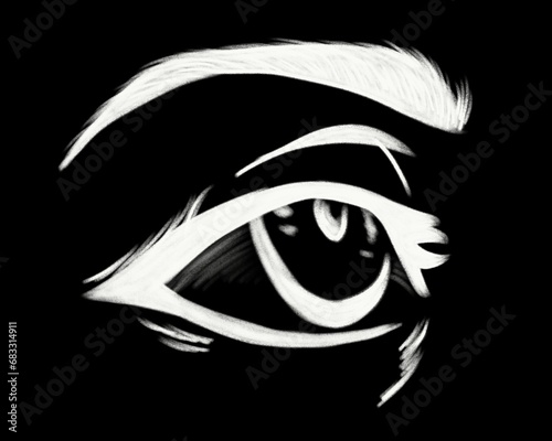Human eye digital pencil drawing. Black white illustration for design