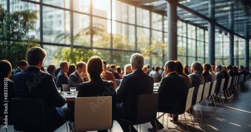 A big meeting of people around a table in a glass office