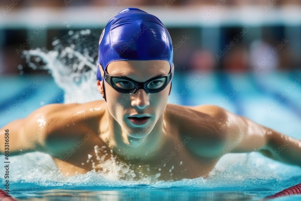 Outperforming the rival, the swimmer emerges as the first-place finisher