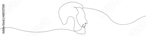 Face icon line continuous drawing vector. One line man's face in profile icon vector background. A man with a beard icon. Continuous outline of Human face shape.