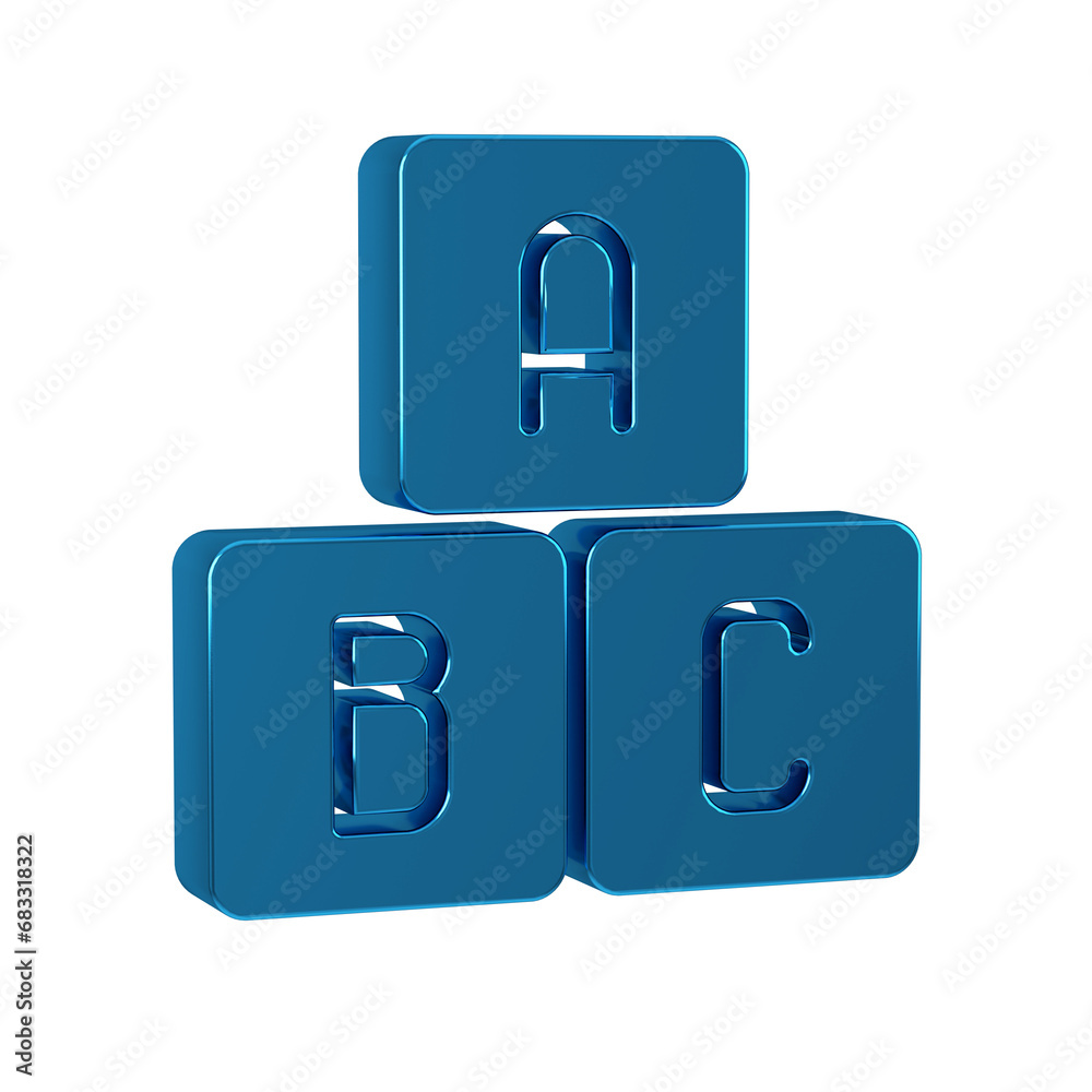 Blue ABC blocks icon isolated on transparent background. Alphabet cubes with letters A,B,C. Blue ABC blocks icon isolated on transparent background. Alphabet cubes with letters A,B,C.