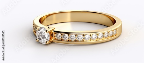 Gold ring with diamond on white background photo