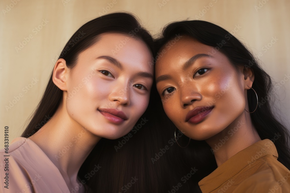 Cheerful girls embracing each other, happy gay multiethnic couple smiling happily and feeling love. Two women ethnic friends. Lesbian, freedom and pride lgbt people lifestyle concept Cheerful girls embracing each other, happy gay multiethnic couple smiling happily and feeling love. Two women ethnic friends. Lesbian, freedom and pride lgbt people lifestyle concept