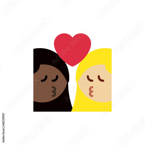 Kiss: Woman, Woman, Dark Skin Tone, Medium-Light Skin Tone  © sgra