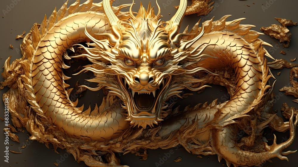 Fototapeta premium Close-up shots of intricate details in dragon-themed artworks, emphasizing the craftsmanship and creativity associated with the Year of the Dragon