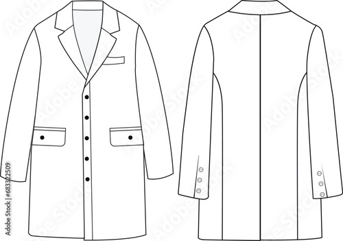 Women's double-breasted trench coat vector design, Women long coat, vector illustration, flat technical drawing.  photo