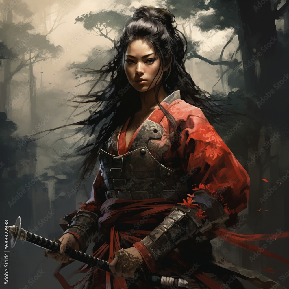 Obraz premium Japanese woman with katana.