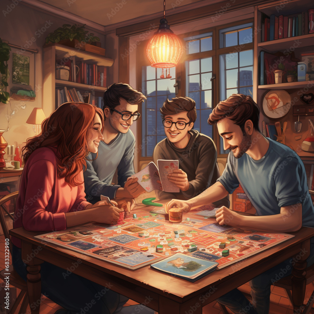 Fototapeta premium Friends playing a board game at home.